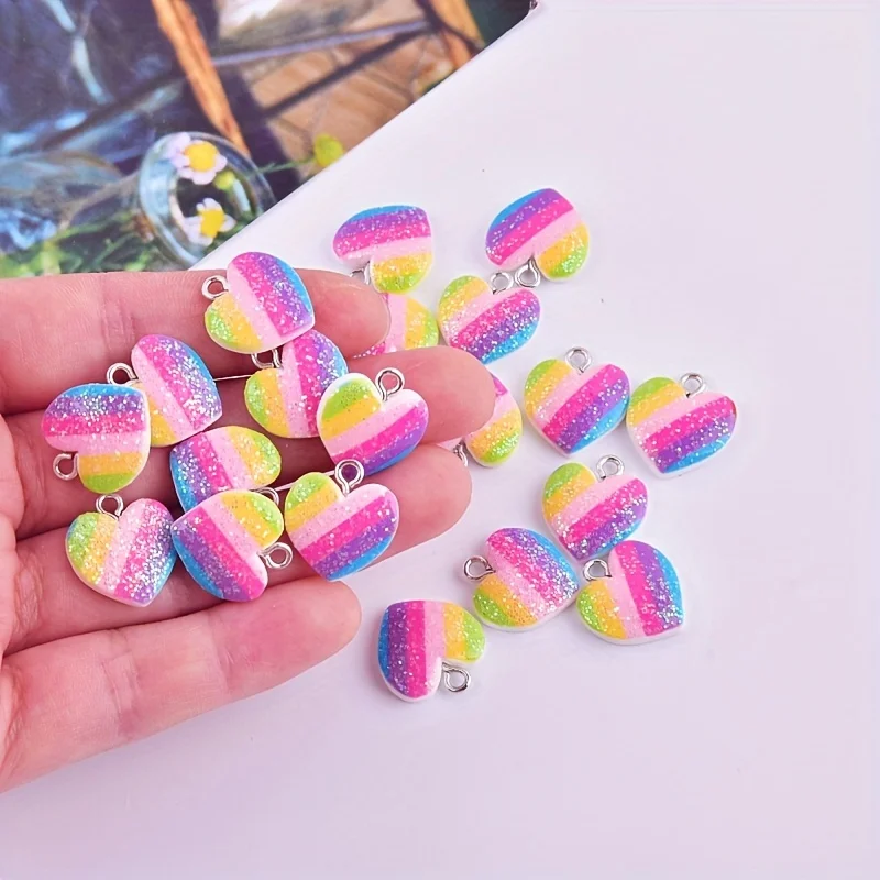 Resin Art Earrings - 10Pcs Colorful Heart Resin Charms Cute