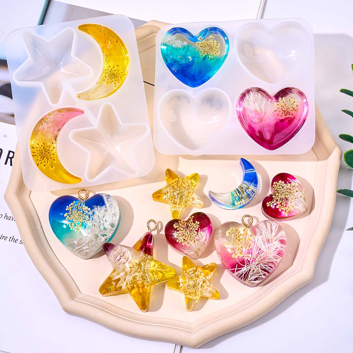 Resin Art Epoxy - Heart Star Moon Pendant Silicone Mold
