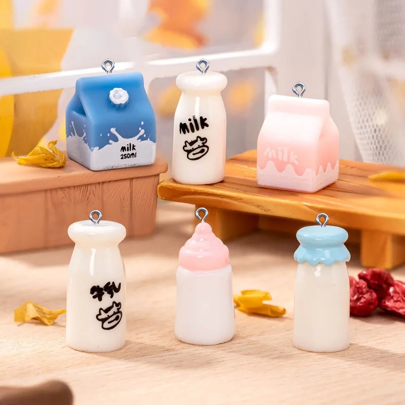 Resin Art Earrings - 10Pcs Mini Milk Bottle Resin Charms