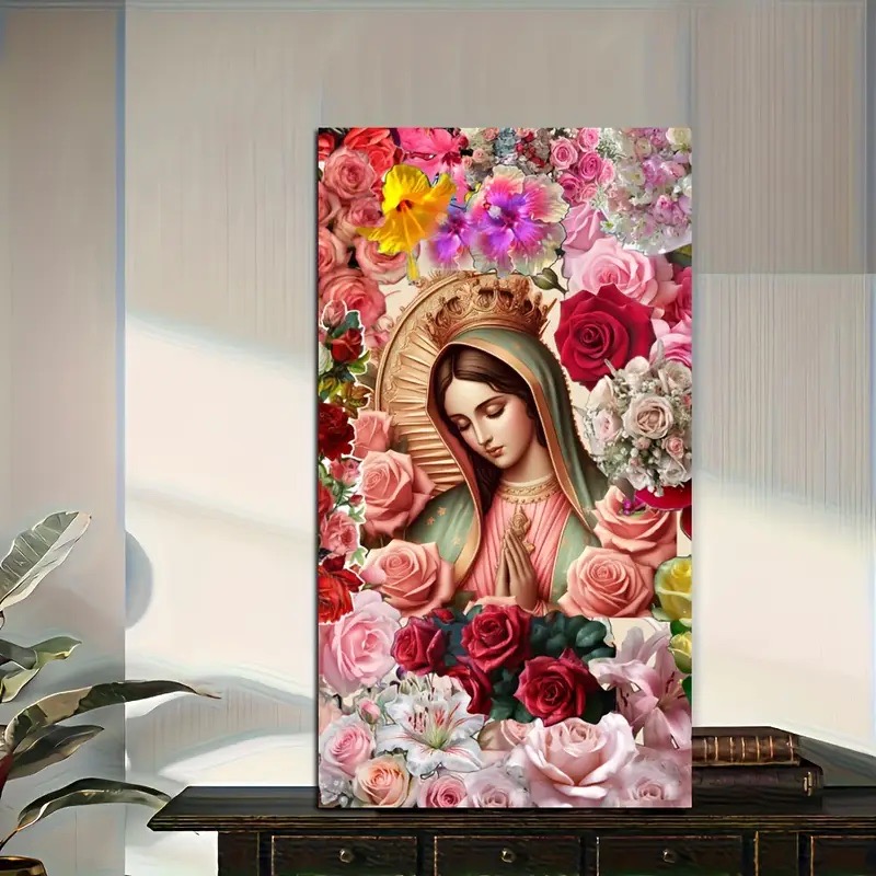 Resin Art Mary - Red Rose VIrgin Mary Flower Diamond