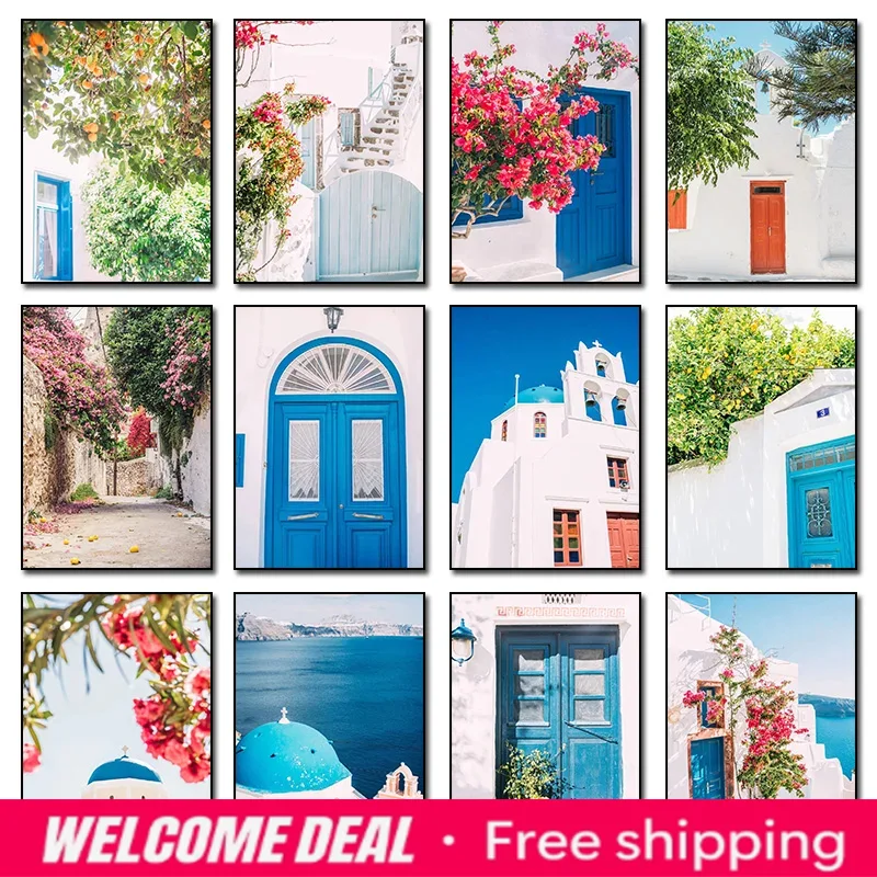 Resin Art Tree - 2026 frameless Diamond Painting Santorini Greece