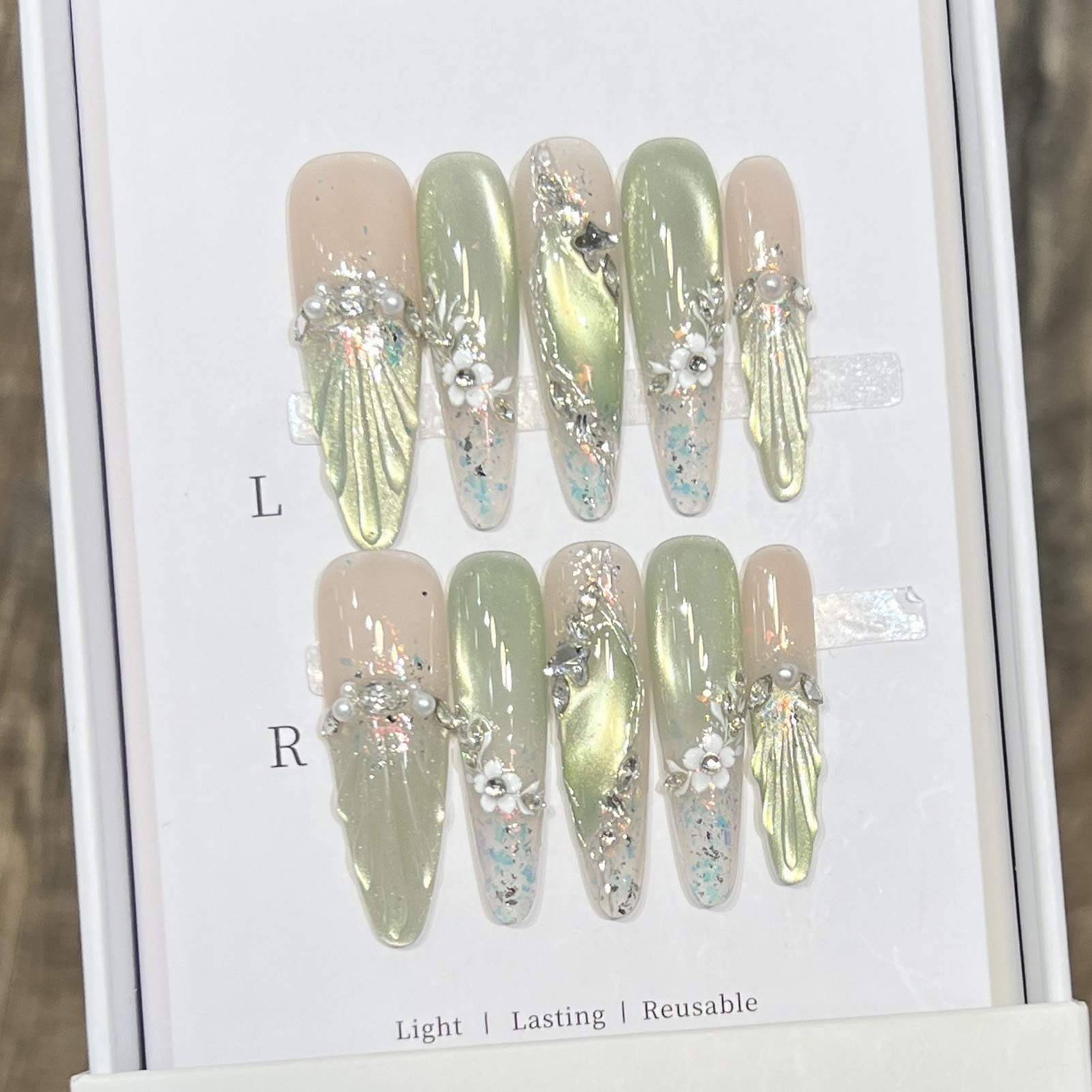 10pcs Long Almond Fake Nails T - огляд і ціна Resin Art Flower