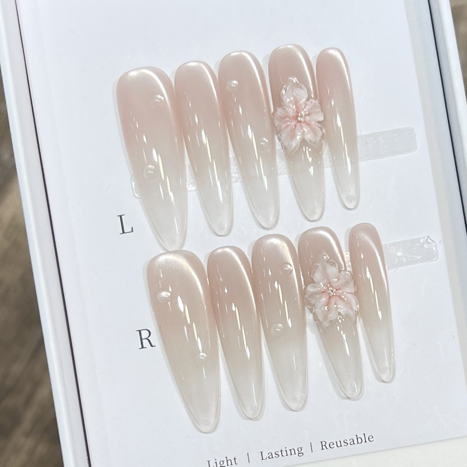 10pcs Long Almond Fake Nails T - огляд і ціна Resin Art Flower