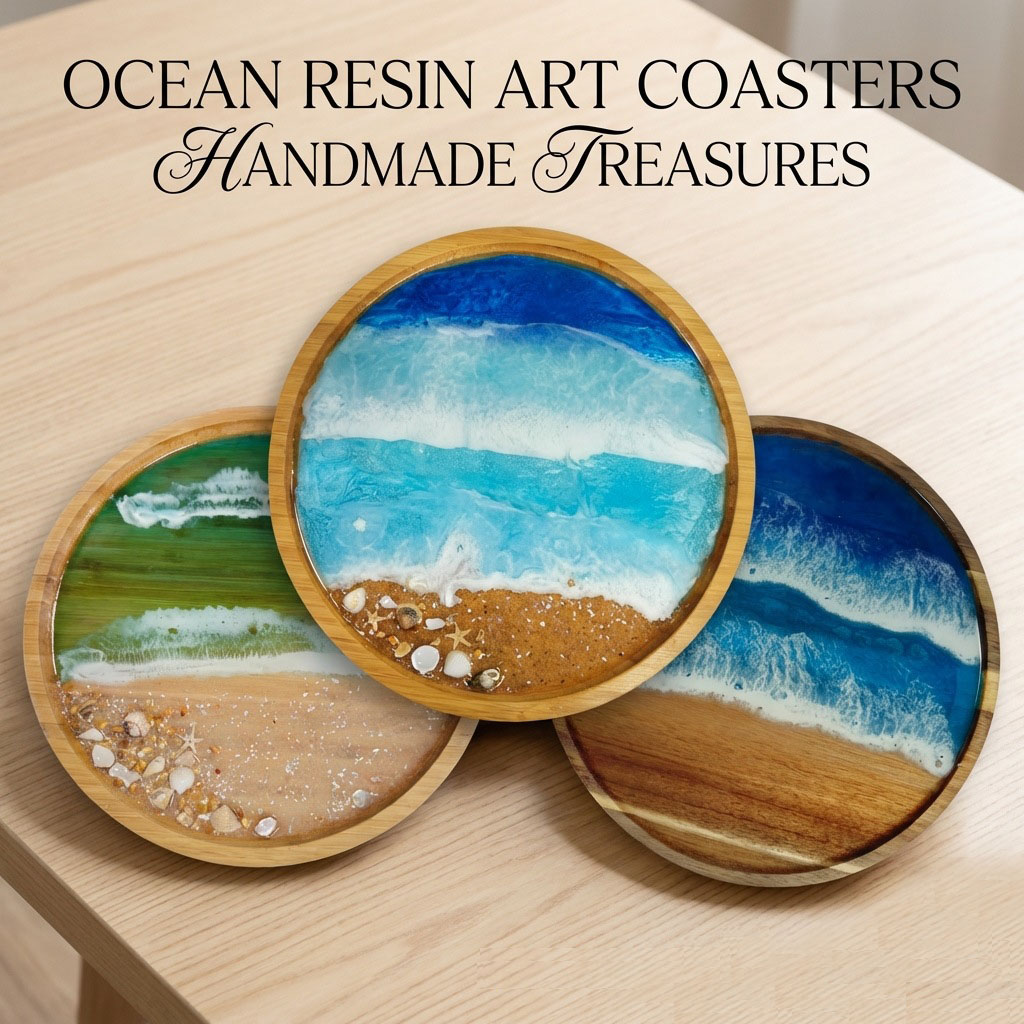 Wooden Serving Tray with Ocean - огляд і ціна Resin Art Wooden Tray