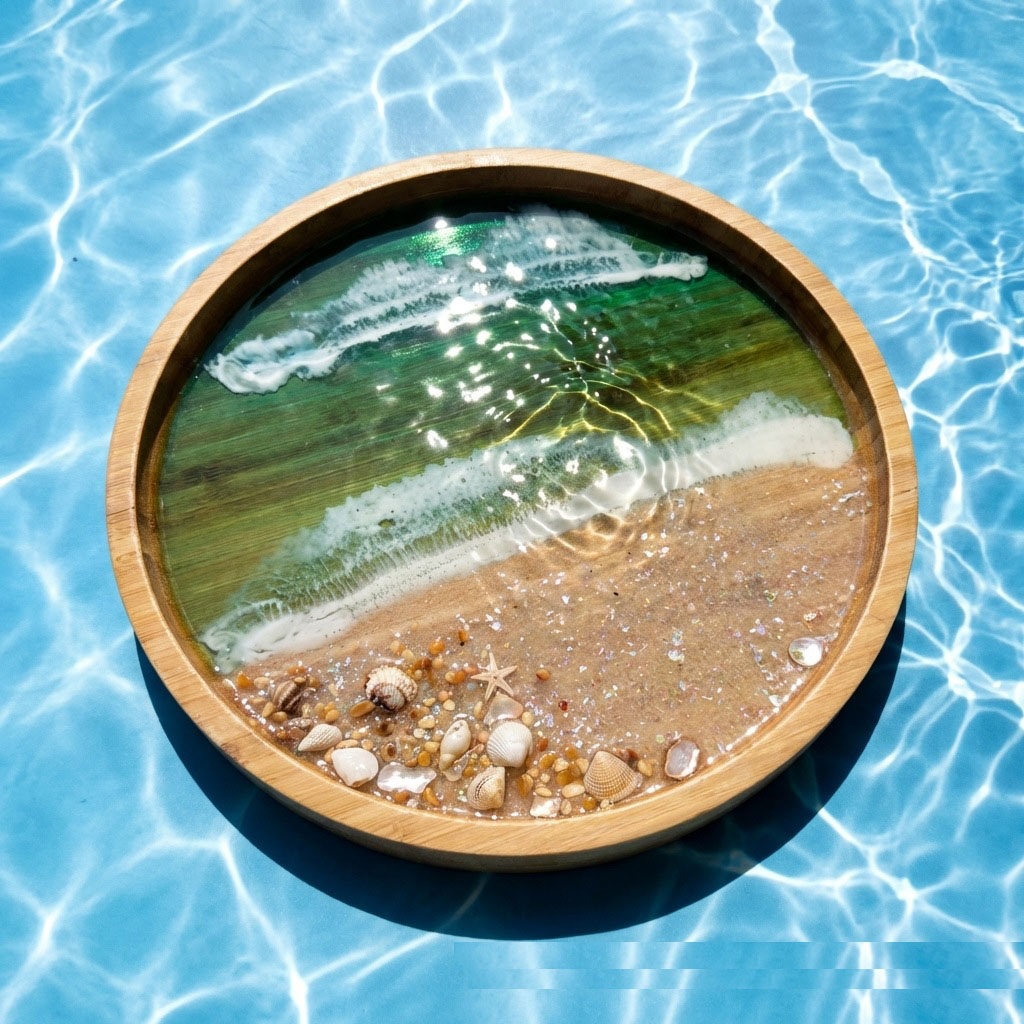 Wooden Serving Tray with Ocean - огляд і ціна Resin Art Wooden Tray