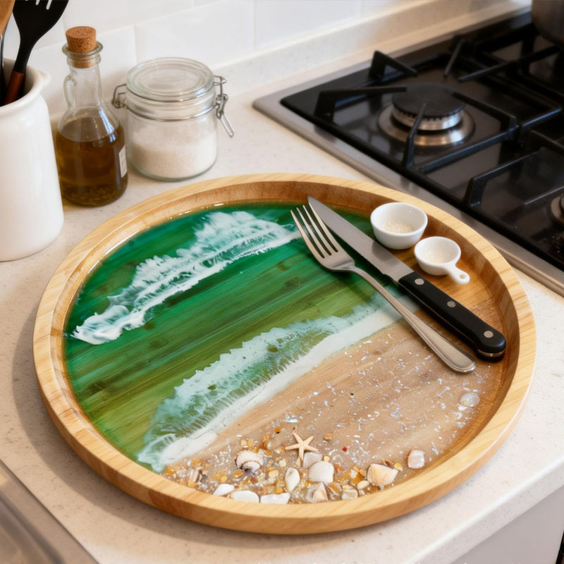 Wooden Serving Tray with Ocean - огляд і ціна Resin Art Wooden Tray