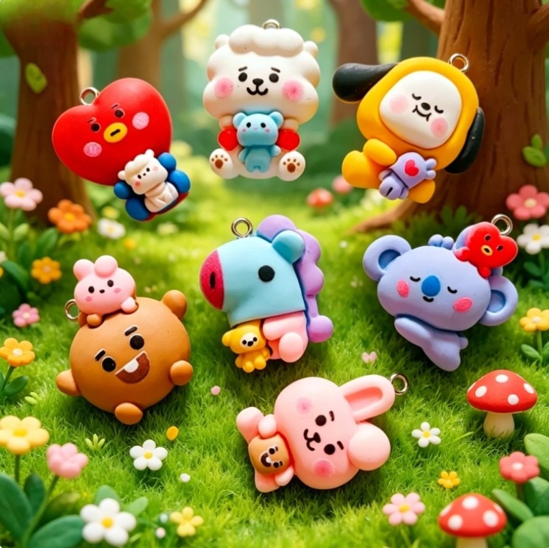 7pcs BT21 Resin Cartoon Charm  - огляд і ціна Resin Art Earrings